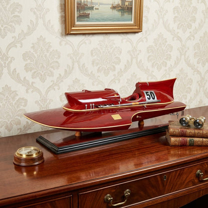 7" Red Manufactured Wood Hand Painted Decorative Boat