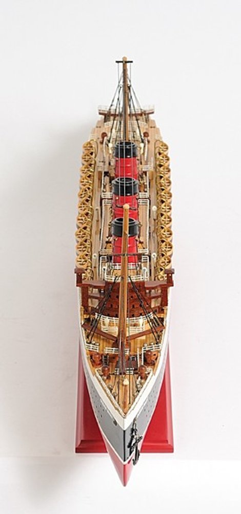 12" Black and Red Solid Wood Hand Painted RMS Queen Mary Large Model Boat