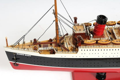 12" Black and Red Solid Wood Hand Painted RMS Queen Mary Large Model Boat