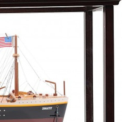 15" Black and Red Solid Wood Hand Painted 1912 RMS Titanic Large Display Case Model Boat