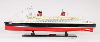11" Black and Red SS France Boat Hand Painted Decorative Boat
