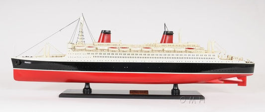 11" Black and Red SS France Boat Hand Painted Decorative Boat