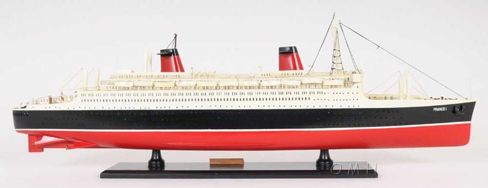 11" Black and Red SS France Boat Hand Painted Decorative Boat