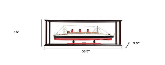 16" Black and Red Solid Wood Hand Painted RMS Queen Mary Medium Display Case Model Boat