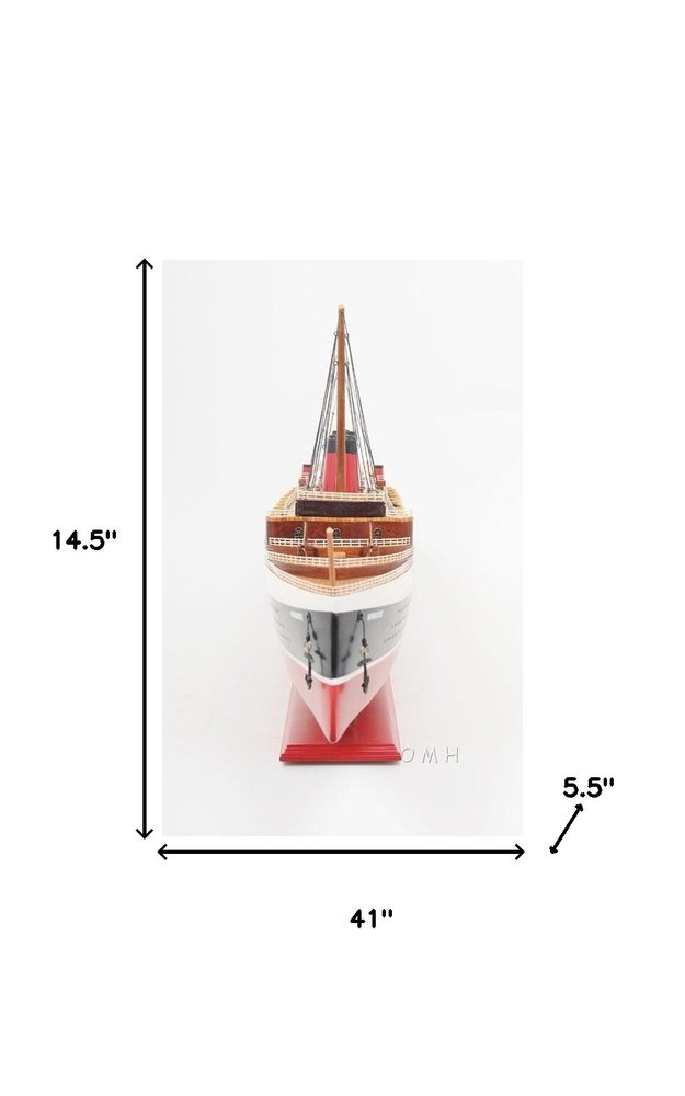 15" Black and Red Normandie Large Boat Hand Painted Decorative Boat