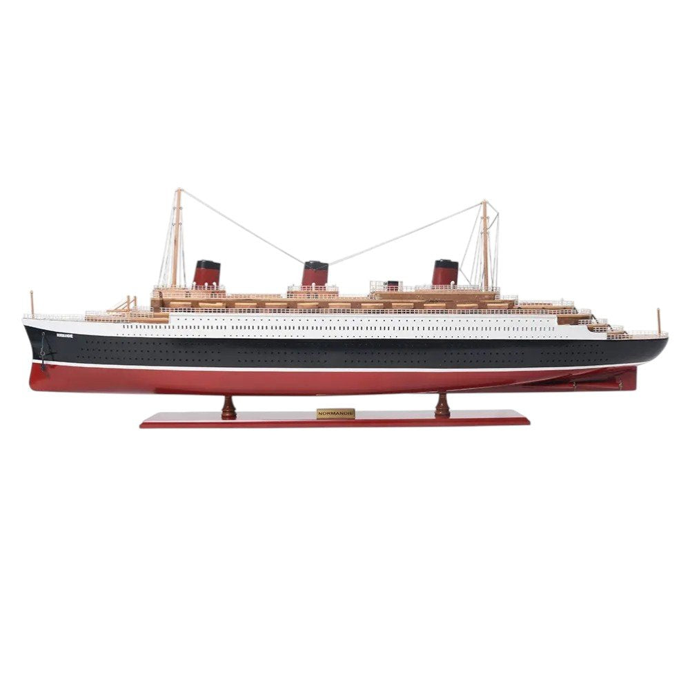 15" Black and Red Normandie Large Boat Hand Painted Decorative Boat