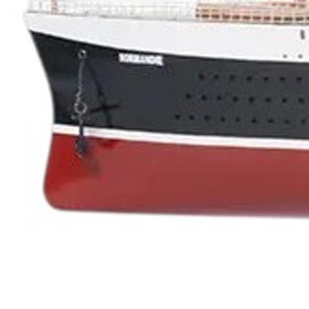 15" Black and Red Normandie Large Boat Hand Painted Decorative Boat