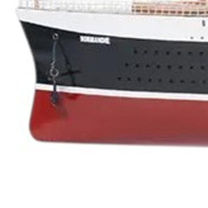 15" Black and Red Normandie Large Boat Hand Painted Decorative Boat