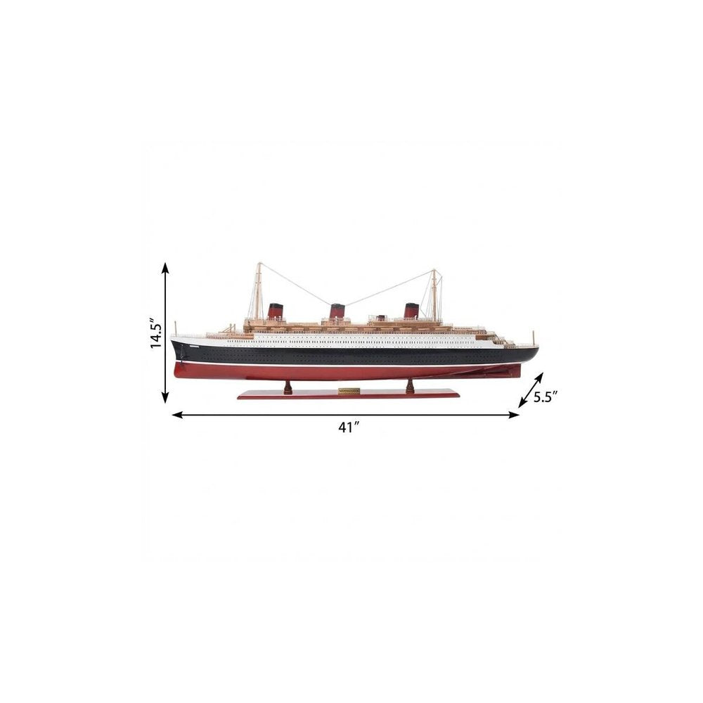 15" Black and Red Normandie Large Boat Hand Painted Decorative Boat