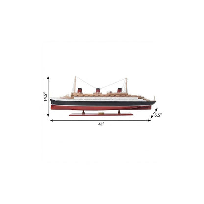 15" Black and Red Normandie Large Boat Hand Painted Decorative Boat