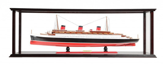 15" Black and Red Solid Wood Hand Painted Normandie Large Display Case Model Boat