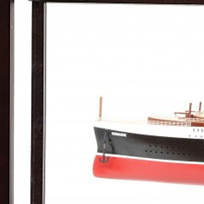 15" Black and Red Solid Wood Hand Painted Normandie Large Display Case Model Boat