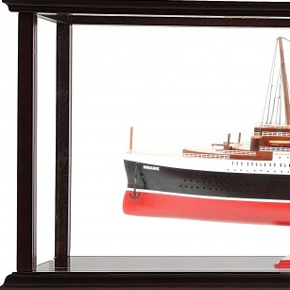 15" Black and Red Solid Wood Hand Painted Normandie Large Display Case Model Boat