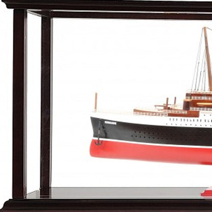 15" Black and Red Solid Wood Hand Painted Normandie Large Display Case Model Boat