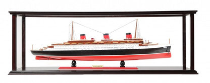 15" Black and Red Solid Wood Hand Painted Normandie Large Display Case Model Boat