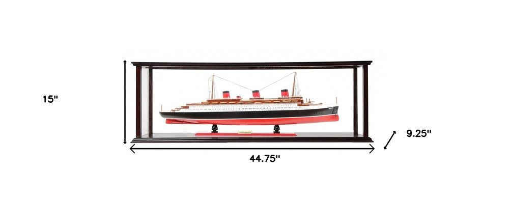 15" Black and Red Solid Wood Hand Painted Normandie Large Display Case Model Boat