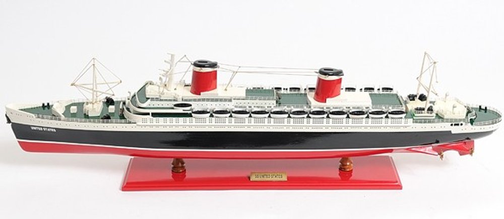 9" Black and Red Solid Wood Hand Painted SS United States 1952 Model Boat
