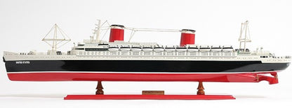 9" Black and Red Solid Wood Hand Painted SS United States 1952 Model Boat