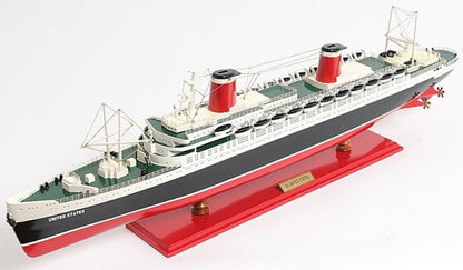 9" Black and Red Solid Wood Hand Painted SS United States 1952 Model Boat