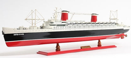 9" Black and Red Solid Wood Hand Painted SS United States 1952 Model Boat