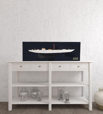 12" Black and White Solid Wood Hand Painted Shamrock V Yacht Half-Hull Model Boat