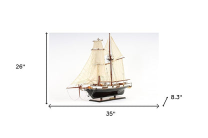 26" Black and White Solid Wood Hand Painted p-Oxybis(benzenesulfonyl hydrazide) Model Boat