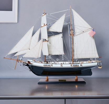 26" Black and White Solid Wood Hand Painted p-Oxybis(benzenesulfonyl hydrazide) Model Boat