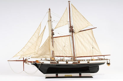 26" Black and White Solid Wood Hand Painted p-Oxybis(benzenesulfonyl hydrazide) Model Boat