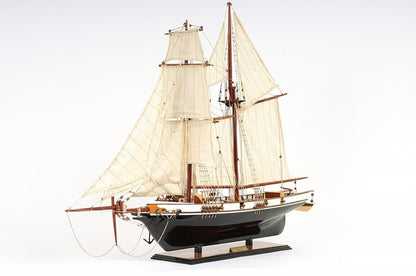 26" Black and White Solid Wood Hand Painted p-Oxybis(benzenesulfonyl hydrazide) Model Boat