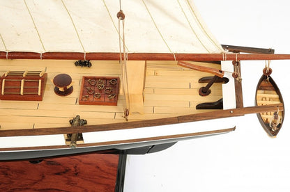 26" Black and White Solid Wood Hand Painted p-Oxybis(benzenesulfonyl hydrazide) Model Boat