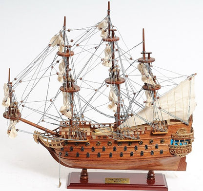 18" Wood Brown Solid Wood Hand Painted San Felipe 1690 Small Model Boat
