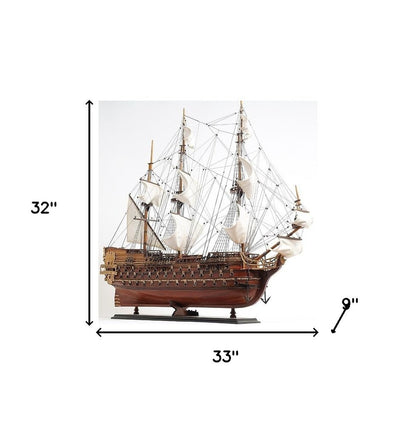 32" Wood Brown Solid Wood Hand Painted St. Espirit Model Boat