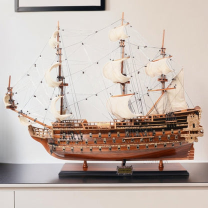 32" Wood Brown Solid Wood Hand Painted St. Espirit Model Boat