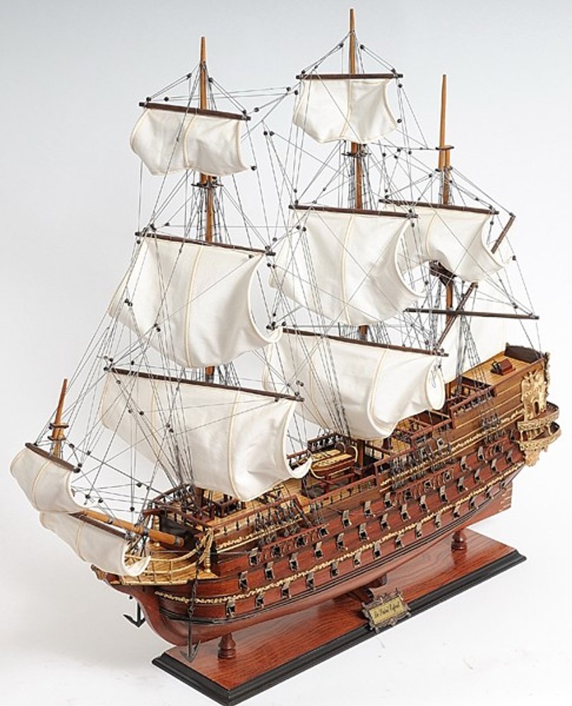 32" Wood Brown Solid Wood Hand Painted St. Espirit Model Boat