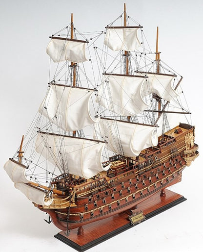 32" Wood Brown Solid Wood Hand Painted St. Espirit Model Boat