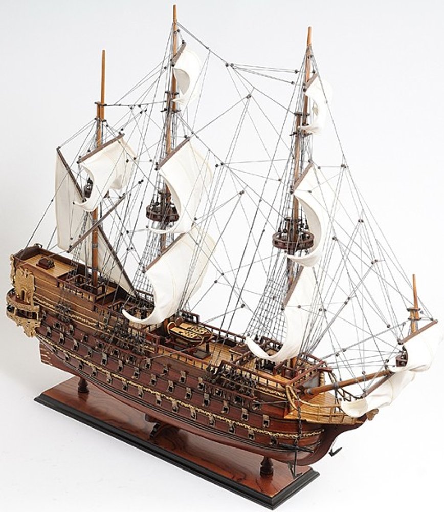 32" Wood Brown Solid Wood Hand Painted St. Espirit Model Boat