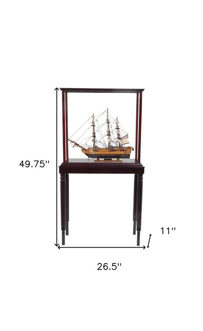 50" Wood Brown Solid Wood Hand Painted Model Boat Tabletop Sculpture