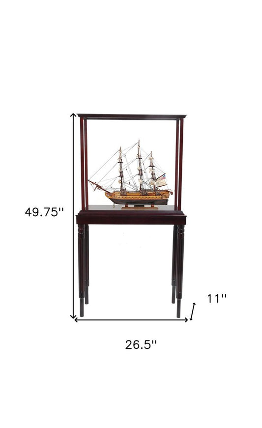 50" Wood Brown Solid Wood Hand Painted Model Boat Tabletop Sculpture