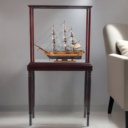 50" Wood Brown Solid Wood Hand Painted Model Boat Tabletop Sculpture