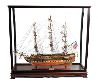 32" Wood Brown Solid Wood Hand Painted 1797 USS Constitution Medium Display Case Model Boat