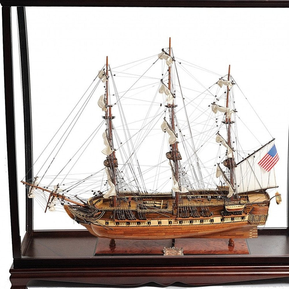 32" Wood Brown Solid Wood Hand Painted 1797 USS Constitution Medium Display Case Model Boat