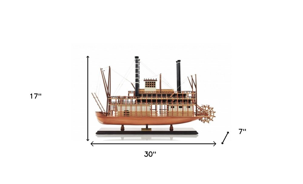 17" Wood Brown Solid Wood Hand Painted King of Mississippi Model Boat
