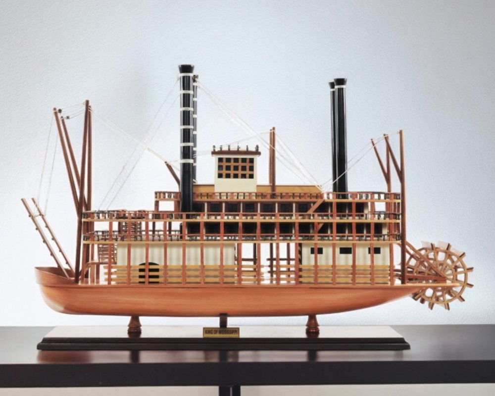 17" Wood Brown Solid Wood Hand Painted King of Mississippi Model Boat