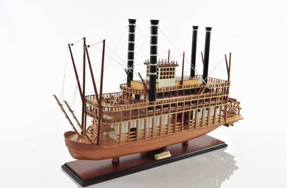 17" Wood Brown Solid Wood Hand Painted King of Mississippi Model Boat