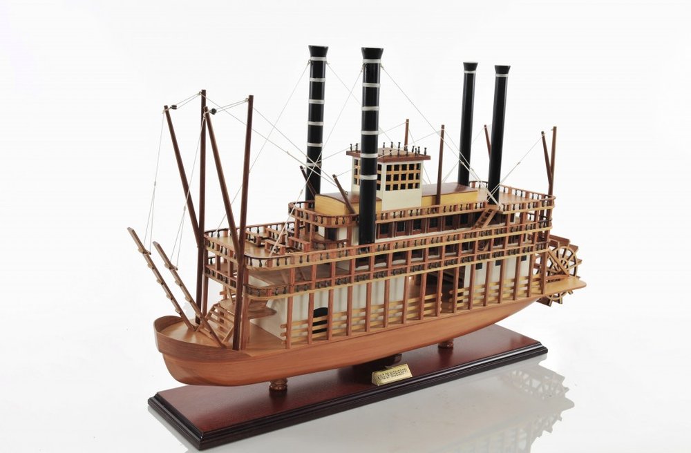 17" Wood Brown Solid Wood Hand Painted King of Mississippi Model Boat