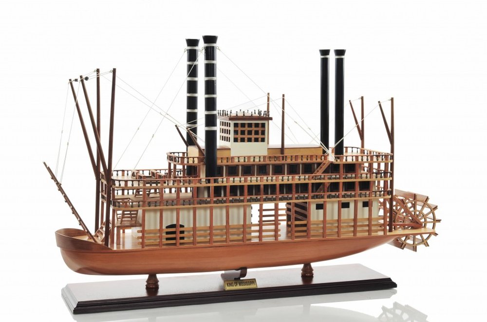 17" Wood Brown Solid Wood Hand Painted King of Mississippi Model Boat