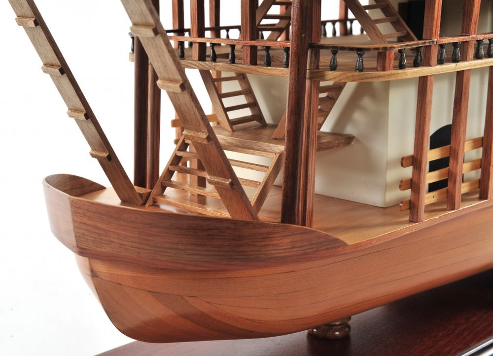 17" Wood Brown Solid Wood Hand Painted King of Mississippi Model Boat