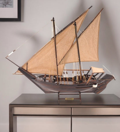 27" Wood Brown Solid Wood Hand Painted Dhow Medium Model Boat