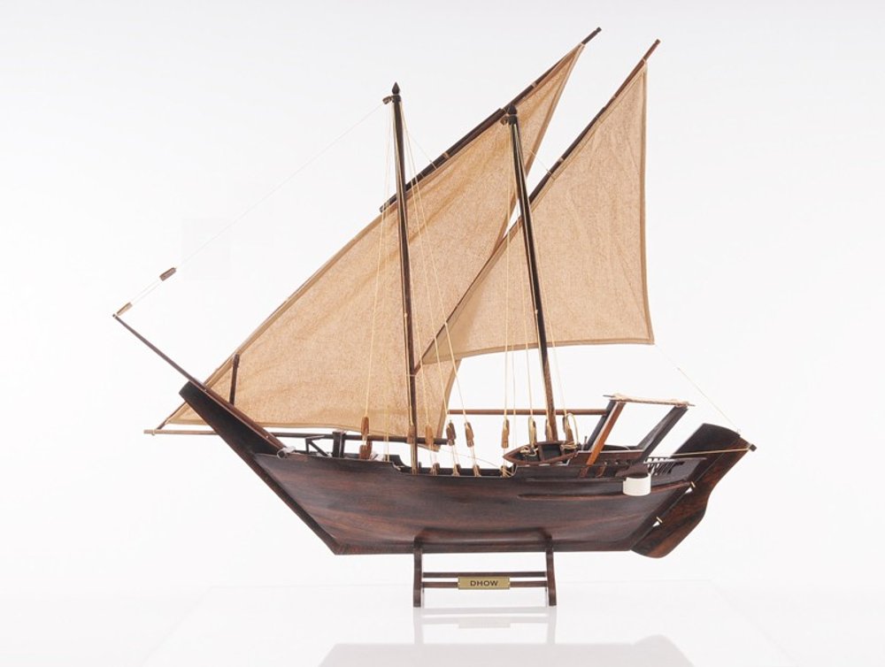 27" Wood Brown Solid Wood Hand Painted Dhow Medium Model Boat