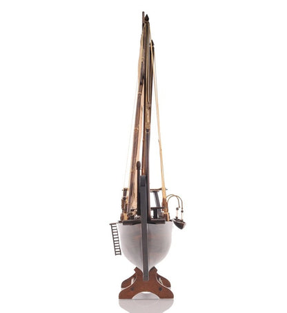 27" Wood Brown Solid Wood Hand Painted Dhow Medium Model Boat